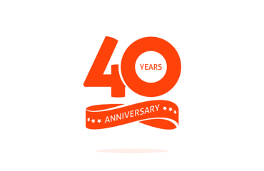 '40 Years Anniversary' in red text.