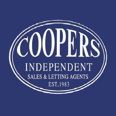 Logo for Coopers Independent Sales & Letting Agents: Capitalised, white text, surrounded by a white oval, on a dark blue background.