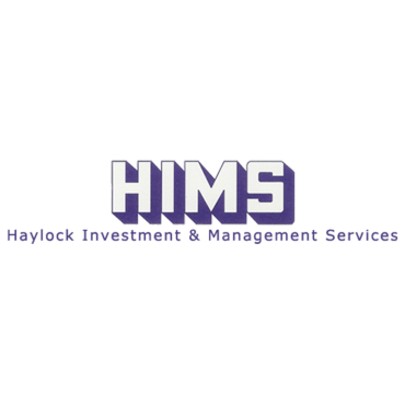 Logo for HIMS Property Management: 3D white and purple, capitalised text, on a white background.