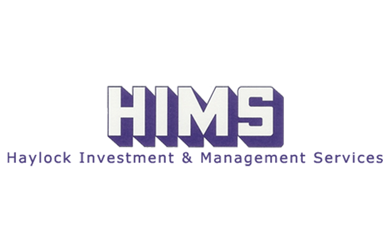 Logo for HIMS Property Management: 3D white and purple, capitalised text, on a white background.