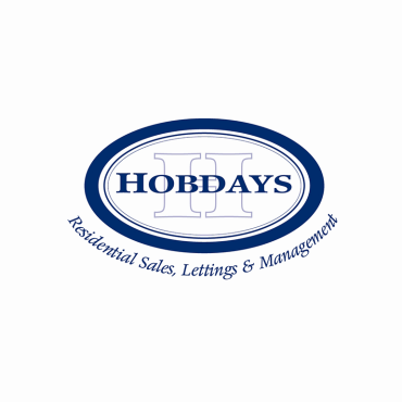 Logo for Hobdays: Blue text, on a white background, with a blue oval surrounding the word 'Hobdays, and a white 'H' with a blue outline in the background.