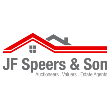 Logo for JF Speers & Son: Bold, grey text, on a white background, with a red roof above it.