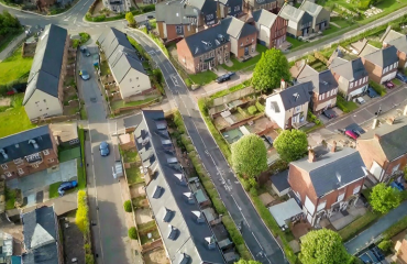 A birds eye view of a new build housing estate, typical houses for the rent-to-buy scheme.