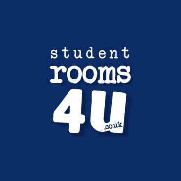 Logo for Student Rooms 4U: white text, on a dark blue background.