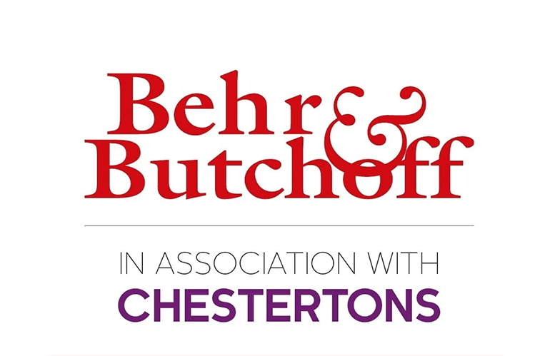 Logo for Behr & Butchoff: Bold, red text, on a white background.