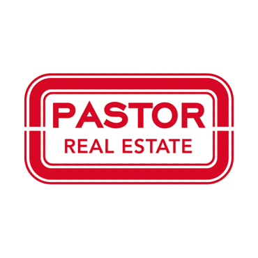 Logo for Pastor Real Estate: A red, rounded rectangle, surrounding bold, red, capitalised text.