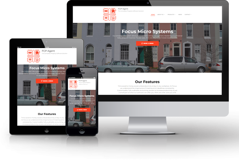 A desktop, tablet, and phone showcasing the website.