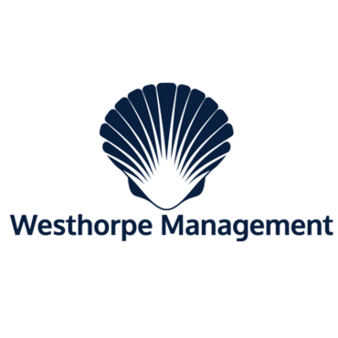 Logo for Westhorpe Management: A blue silhouette of a seashell with blue text, on a white background.