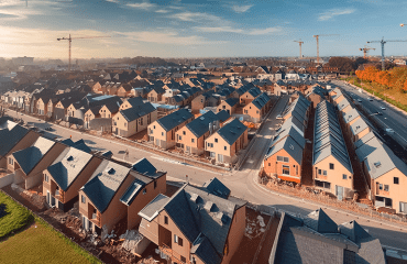 A new build housing estate, an idea of what some of the 1.5 million new homes built by the new Labour government may look like.